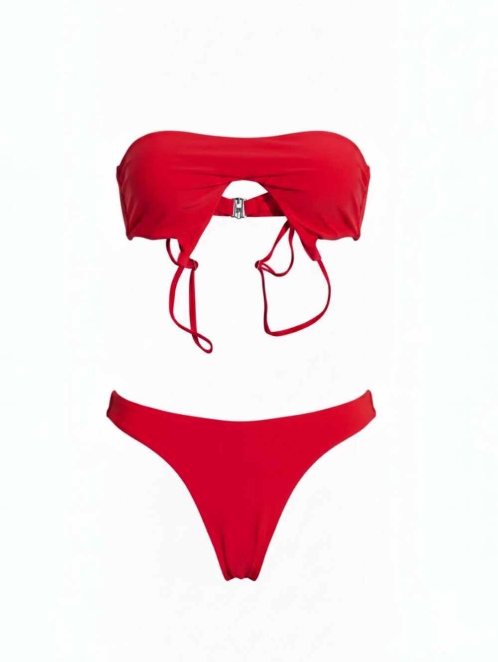 Red Bandeau Bikini Set with Straps- Women's Swim